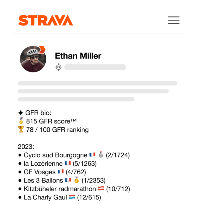 Athlete bio enhanced by GFR UI example